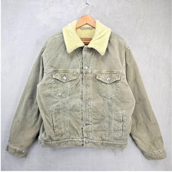 Levi's Other - Vintage Levis Corduroy Sherpa Lined Trucker Jacket Large Beige 70520 Y2K